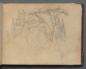 Album med utsikt over Roma og omegn, Landskapsstudier, side 29a: Landskapsstudie av Franz Johann Heinrich Nadorp