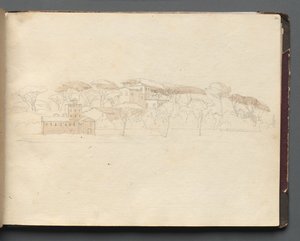 Album med utsikt over Roma og omgivelsene, landskapsstudier, side 30a: Romersk panoramautsikt. av Franz Johann Heinrich Nadorp