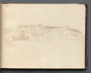 Album med utsikt over Roma og omgivelsene, landskapsstudier, side 30a: Romersk panoramautsikt av Franz Johann Heinrich Nadorp
