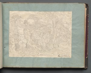 Album med utsikt over Roma og omegn, landskapsstudier, side 36a: Romersk utsikt. av Franz Johann Heinrich Nadorp