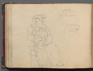 Album med utsikt over Roma og omegn, landskapsstudier, side 38b: Figurstudie av Franz Johann Heinrich Nadorp