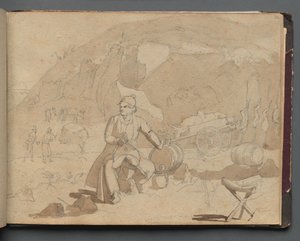 Album med utsikt over Roma og omegn, landskapsstudier, side 39a: Figur i et landskap. av Franz Johann Heinrich Nadorp