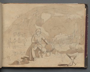 Album med utsikt over Roma og omgivelsene, landskapsstudier, side 39a: Figur i et landskap av Franz Johann Heinrich Nadorp
