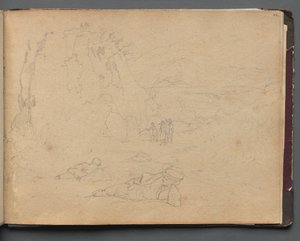 Album med utsikt over Roma og omegn, landskapsstudier, side 44a: Figurer i et landskap. av Franz Johann Heinrich Nadorp