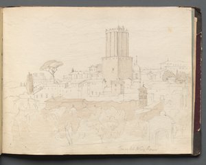 Album med utsikt over Roma og omgivelsene, landskapsstudier, side 47a: "Torre del Nero, Roma"