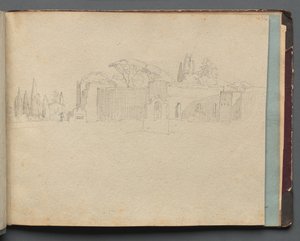 Album med utsikt over Roma og omegn, landskapsstudier, side 51a: Romersk landskap av Franz Johann Heinrich Nadorp