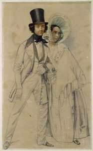 Ekteparet Paul og Amalie Taglioni (Studie til maleriet «Parade for det første fotgarderegimentet», 1839) av Franz Krüger