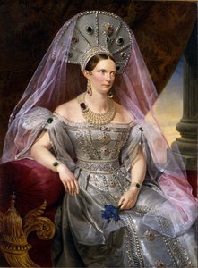 Portrett av keiserinne Alexandra Fyodorovna Charlotte av Preussen, i kokoshnik, ca 1836