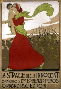 Plakat for “The massacre of the innocents” ”, oratorium av den italienske komponisten Don Lorenzo Perosi (1872 - 1956). Tegning av F. Laskoff