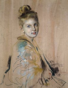 Jente med en fan, 1880-tallet.
