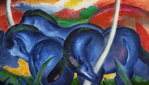 Store blå hester av Franz Marc (1880-1916), olje på lerret av Franz Marc