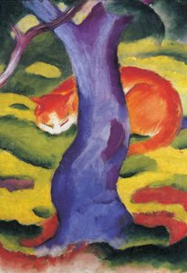 Katt bak tre, 50x70 cm av Franz Marc