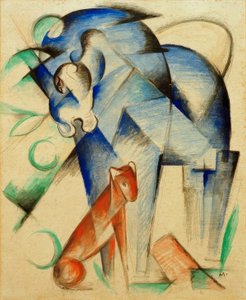 Mytiske dyr (blå hest og rød hund) av Franz Marc