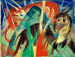 Mytiske dyr I (Animal Composition I) av Franz Marc