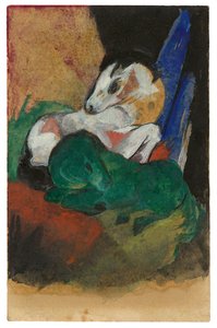 Grønn og hvit hest. Postkort til Elisabeth Macke, 1913. av Franz Marc