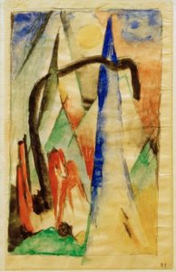 Hest i landskap med spisse former av Franz Marc