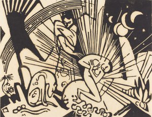 Forsoning (Versoehnung), 1912 (tresnitt i svart på japansk papir) av Franz Marc