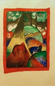 Rød og blå hest i landskap av Franz Marc