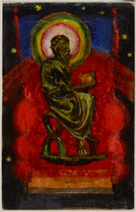 Sitzender Heiliger (Byzantinischer Heiliger), Postkarte aus Sindelsdorf an Wassily Kandinsky in München av Franz Marc