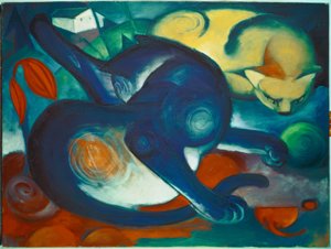 To katter, blå og gul av Franz Marc