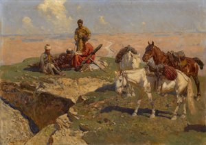 Kaukasiske ryttere i hvile, 1917 av Franz Roubaud