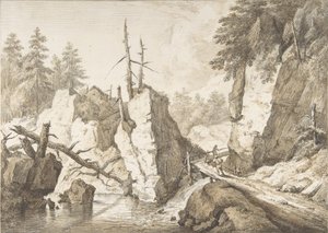 Swiss mountain landscape with small bridge spanning a brook, 1751-81.    1175746   no       norwegian Successfully Translated  Original: Broadstairs, Squally Weather Translat: Broadstairs, Squally Weather 1410044 no norwegian Successfully Translated Origin av Franz Schutz