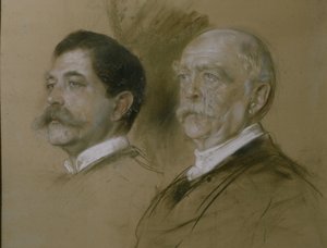 Otto von Bismarck og hans sønn Herbert, statssekretær for utenrikskontoret fra 1860-90, 1892 (kull på papir)