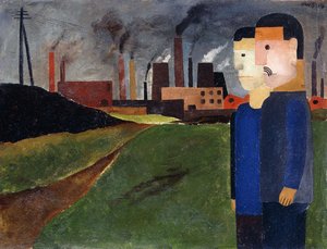 Industrielt landskap og arbeidere; Industrilandskap med arbeidere av Franz W. Seiwert