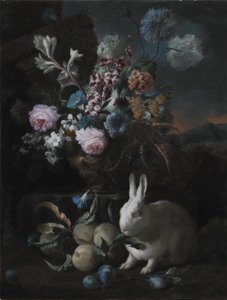 Blomsterstykke med kanin av Franz Werner Tamm