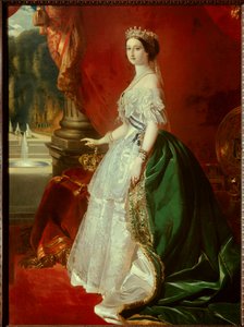 Portrait en pied de l'Imperatrice Eugenie (1826-1920) en robe de cour Maleri av Frans Xaver Winterhalter (1806-1873) Privatsamling fra 1800-tallet -Full-lengde portrett av keiserinne Eugenie (1826-1920) i kort kjole. Maleri etter Franz Xaver Winterhal