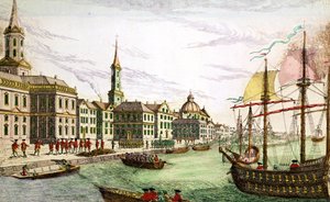 Ilandstigning av de engelske troppene i New York, 29. juni 1776 (farget gravering)