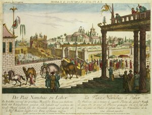 Namchas Place i Lahore, som viser den gyldne tronen til Great Mogul, Pakistan (akvatint)