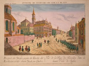 Vue de la Rue des Récollets de Quebec, publisert ca. 1770-tallet (håndfarget gravering)
