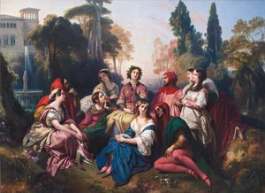 The Decameron (The Decameron). Komposisjon inspirert av novellesamlingen av Giovanni Boccaccio (Jean Boccace av Franz Xaver Winterhalter