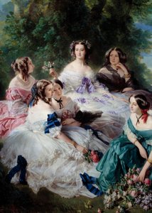 Impress Eugenie (1826-1920) i 1855 omgir æresdamene i Detail Palace, som representerer prinsessen av Essling, baronessen av steiner, viscountessen Lezay-Marnesia, keiseren på toppen i hvitt og markisen av Montebello på de av Franz Xaver Winterhalter