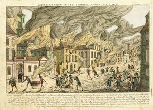 Utsikt over New York under den store brannen i 1776; Representation du Fue Terrible a Nouvelle York, 1780