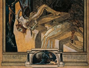 Østerrike, Wien, Illustrasjon av Dante Alighieris guddommelige komedie (Helvete, sang XXII) av Franz von Bayros, detalj