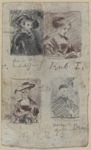 Tre kopiskisser etter Peter Paul Rubens, en etter Palma Vecchio (?) av Franz von Lenbach, Peter Paul Rubens