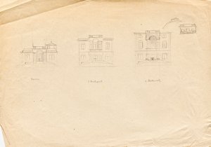 Designskisser til Matschs ateliervilla - hagefasade av Franz von Matsch