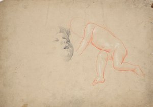 Studier av et spedbarn, et sovende spedbarns hode, en kvinnes hode av Franz von Matsch