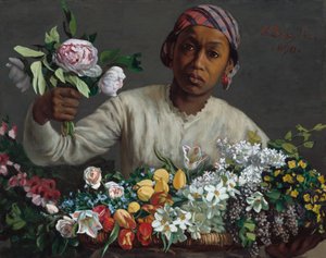Ung kvinne med peoner av Frédéric Bazille