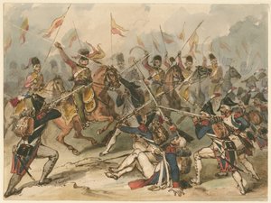 Fransk infanteri og russiske husarer i kamp ved Austerlitz av Frédéric Goupil Fesquet