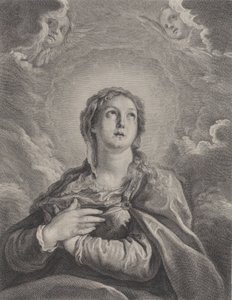 Jomfruen, hendene foldet på brystet, ser oppover, 1729-40. av Frédéric Horthemels