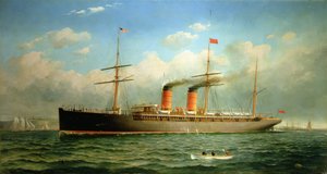 Cunard Liner RMS Umbria utenfor Brooklyn Heights, ved East River, New York av Fred Pansing