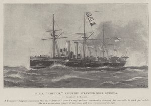 HMS Amphion, rapportert strandet nær Antigua av Fred T. Jane