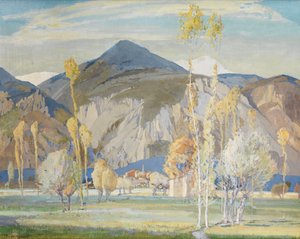 De maritime alpene, nær Alassio (Tempera på silke lagt på panel) av Freda Marston