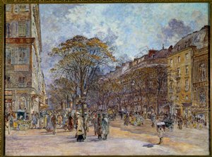 Le boulevard des Italians in Paris Maleri av Frederic Anatole Houbron (1851-1908) 1902 Søn. 0,55x0,73 m Paris, Musee Carnavalet - Boulevard des Italians i Paris. Maleri av Frederic Anatole Houbron (1851-1908)