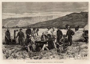 Det geologiske oppdraget til USA er ungt på sletten, etset etter tegningen av Laguillermie, som illustrerer et sett med geografiske oppdrag gjennom USAs nasjonalpark, fra 1870 til 1872, av herrene Hayden, Doane og Langford, publ.