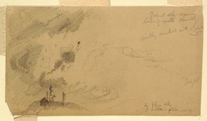 Skyet kveldshimmel over en bakke av Frederic Edwin Church
