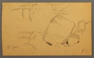Tegning, steinblokker, muligens februar 1868 av Frederic Edwin Church